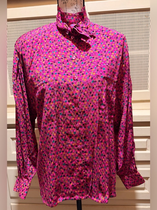 Escada Tops - VTG 80s Escada Margaretha Ley Silk Blouse Fuschia Leaf Jacquard